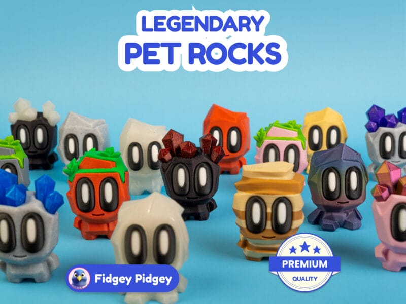 Premium pet rock lineup labeled Legendary Pet Rocks