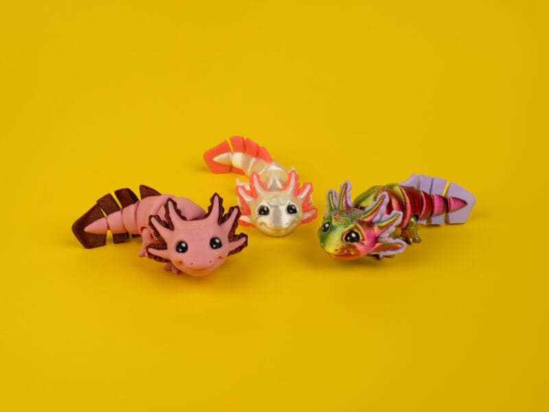 Articulated axolotl keychain fidget figure by Fidgey Pidgey