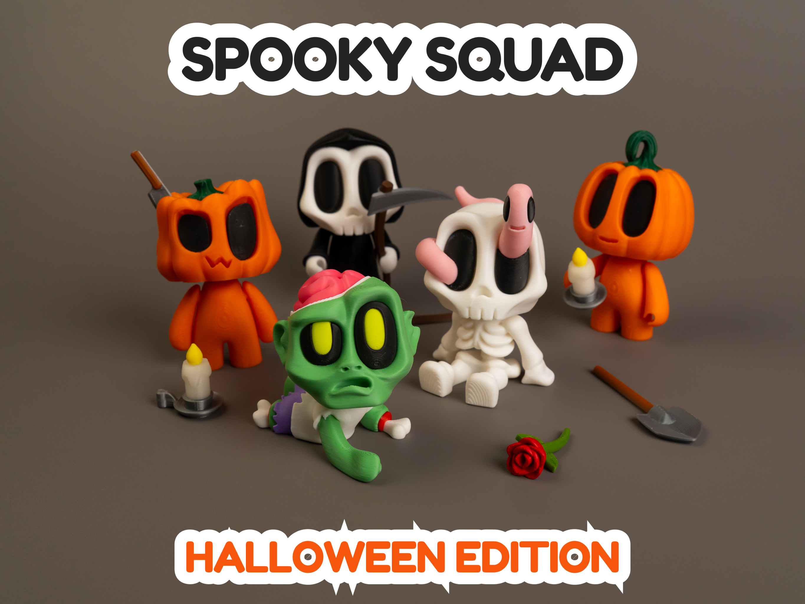 halloween creature figures spooky squad pumpkins skeletons zombies