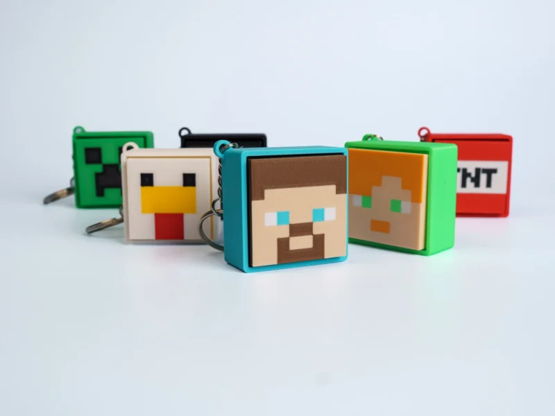 Pixel Block World clicker fidget keychain collection