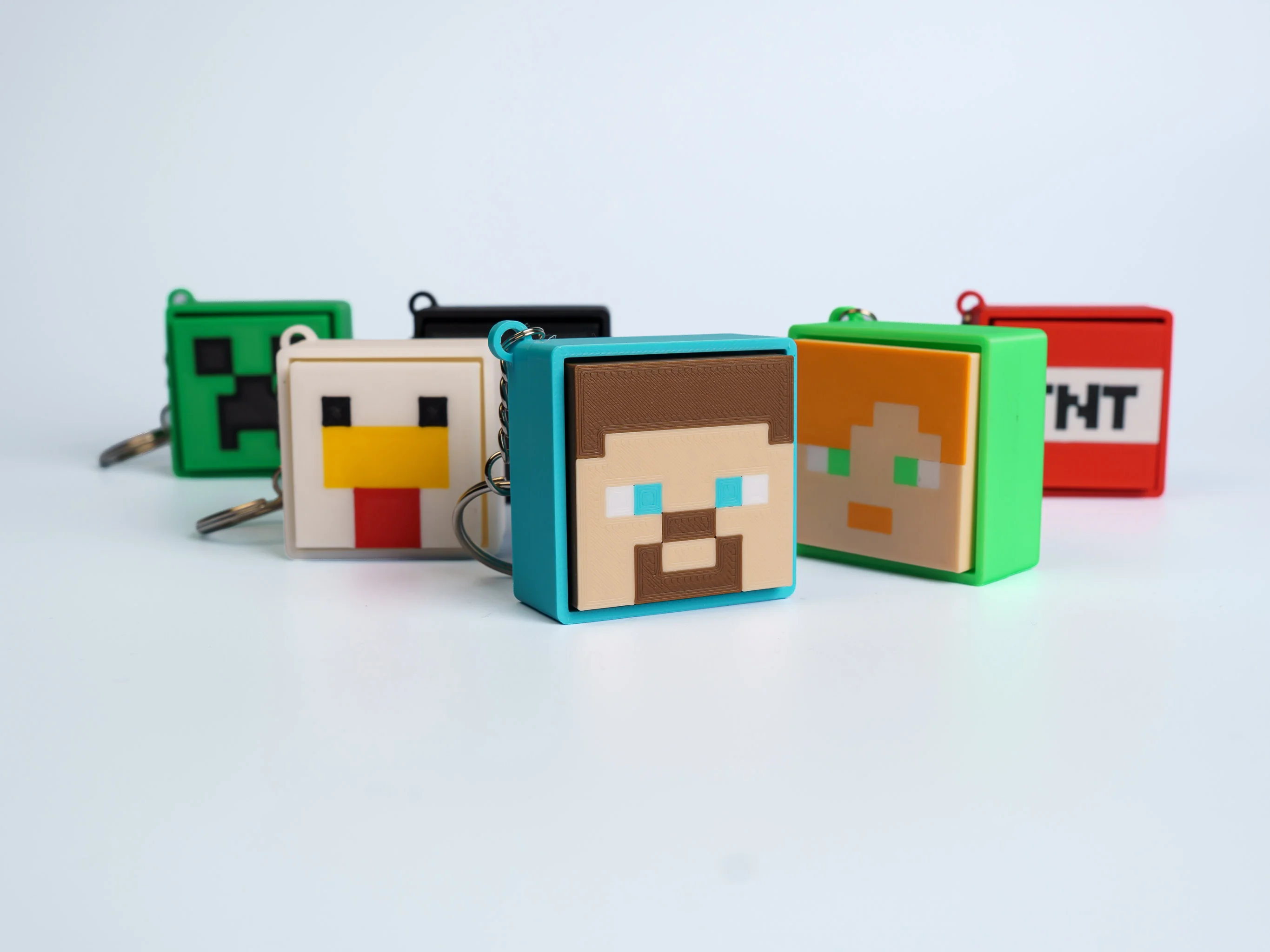 Pixel Block World clicker fidget keychain collection